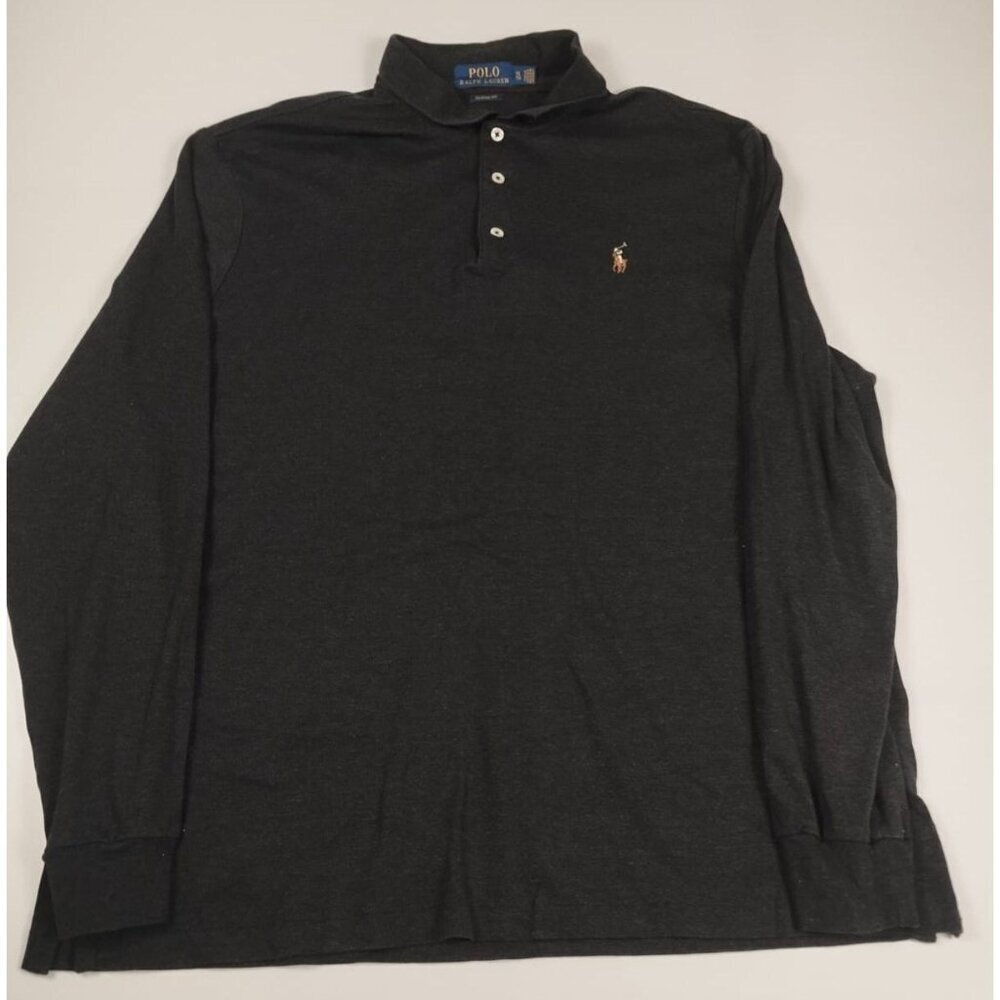 Polo Ralph Lauren Men XL Long Sleeve Polo Shirt Charcoal Gray Cotton Classic Fit